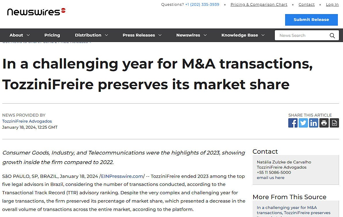 In a challenging year for M&A transactions, TozziniFreire preserves its market share